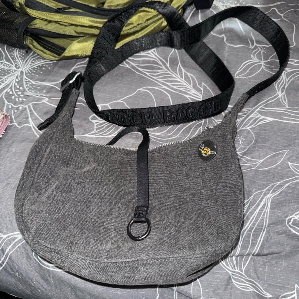 SOLD—-BAGGU Small Denim Crescent Bag - Washed Black Denim